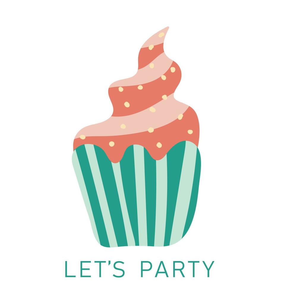 Lets party. Cartoon birthday cupcake vector