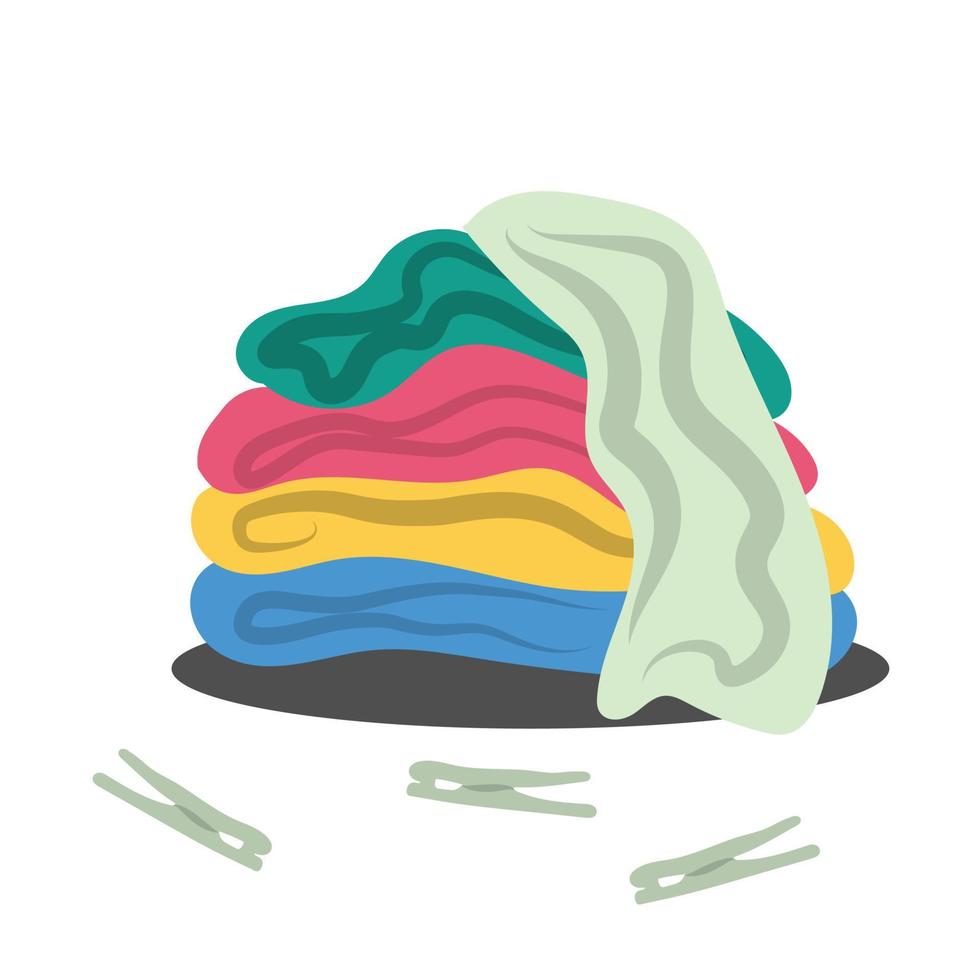 desorden de ropa sucia y pinzas para la ropa. concepto de lavado vector