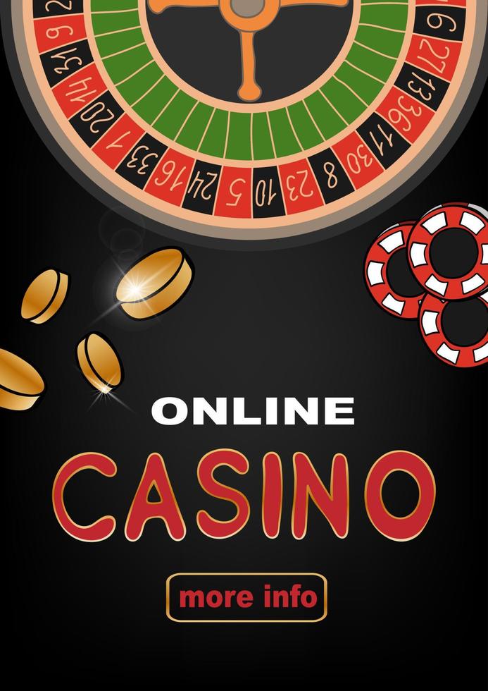 Online casino background with roulette and various chips vector