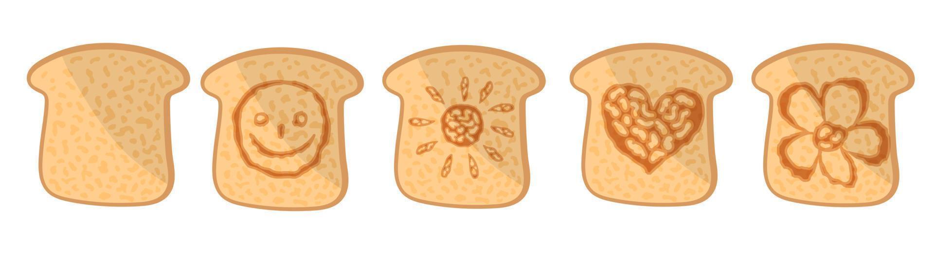 conjunto de rebanadas de pan tostado en diferentes formas vector