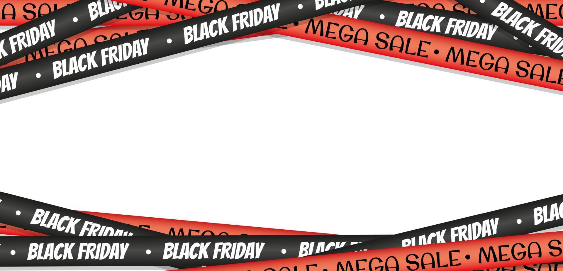 cintas cruzadas negras y rojas para la venta del viernes negro sobre fondo blanco vector