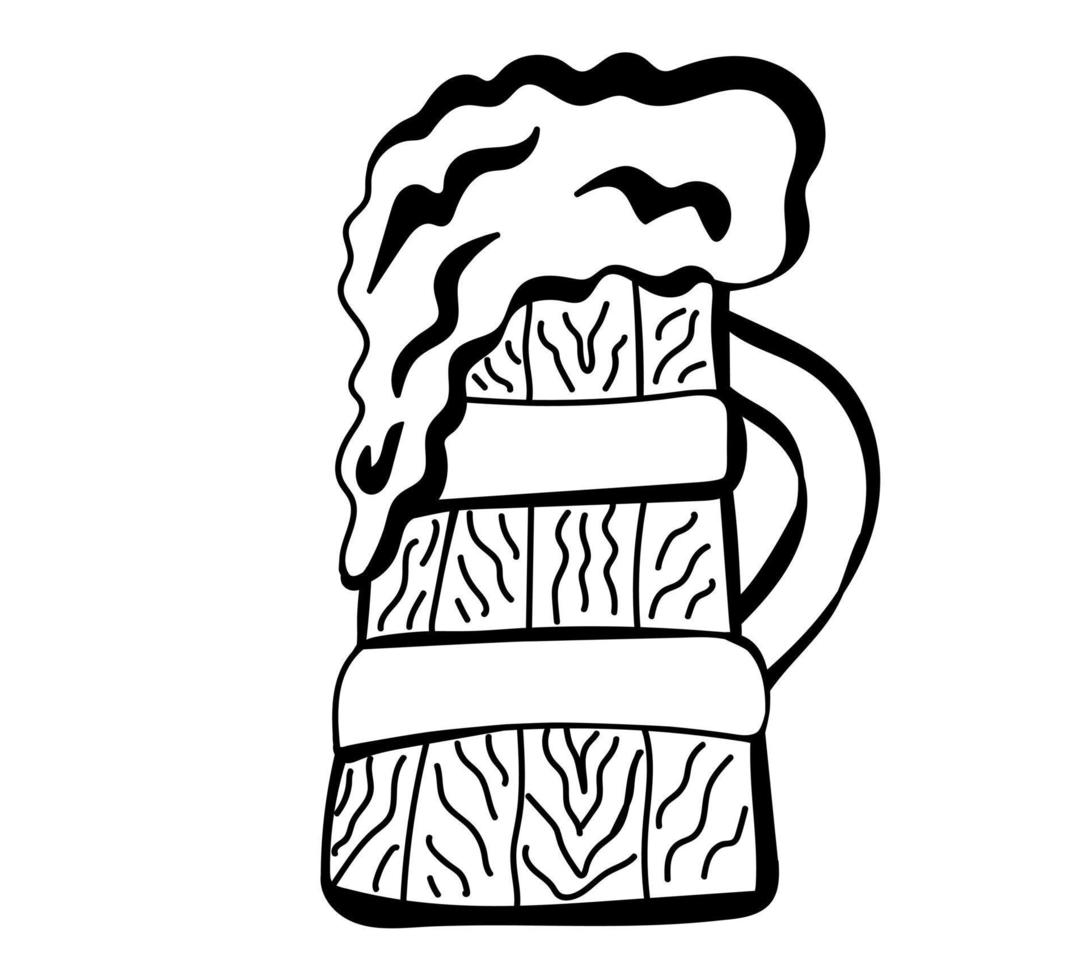 Hand drawn wooden Beer mug in doodle style vector