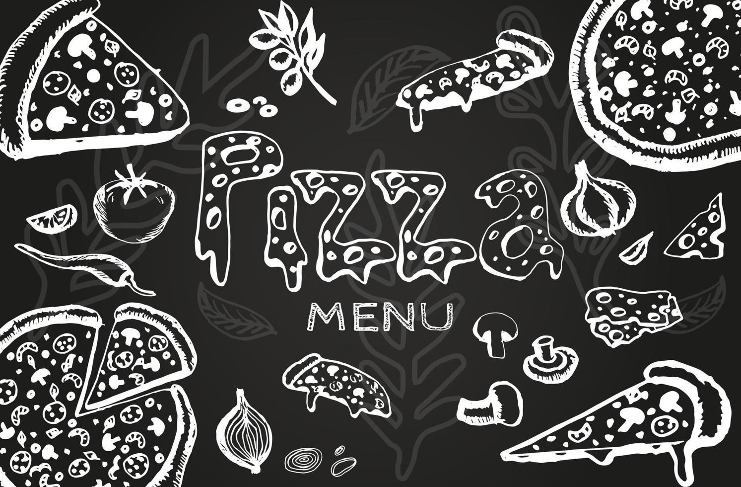 Pizza food menu for restaurant and cafe. vector