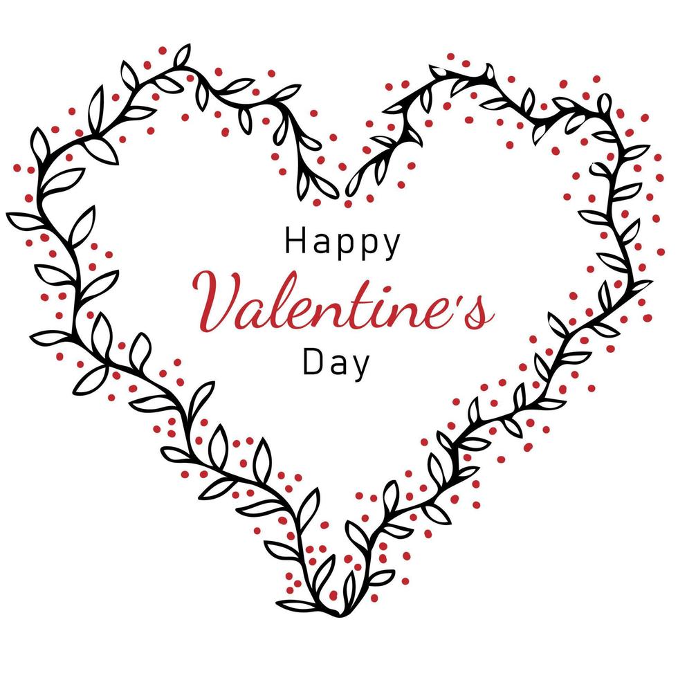 Happy Valentines day. Floral heart shape frame design vector