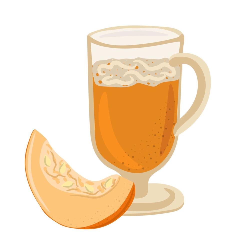 Pumpkin Spice latte and part of pumpkin, pumpkin juice. Traditional Thanksgiving food vector