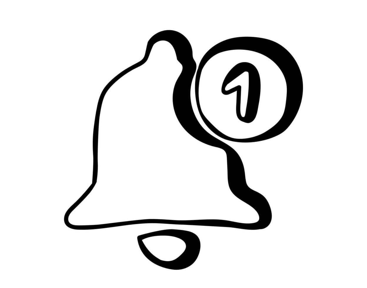 icono de campana de mensaje dibujado a mano con notificación en estilo de fideos vector