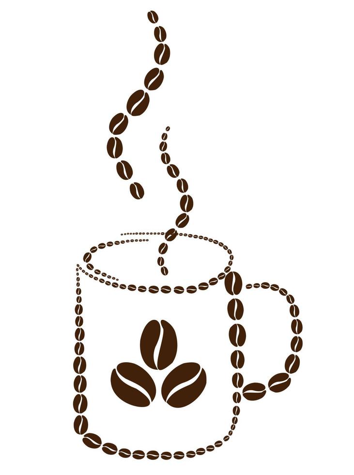 A cup of coffee laid out from coffee beans vector