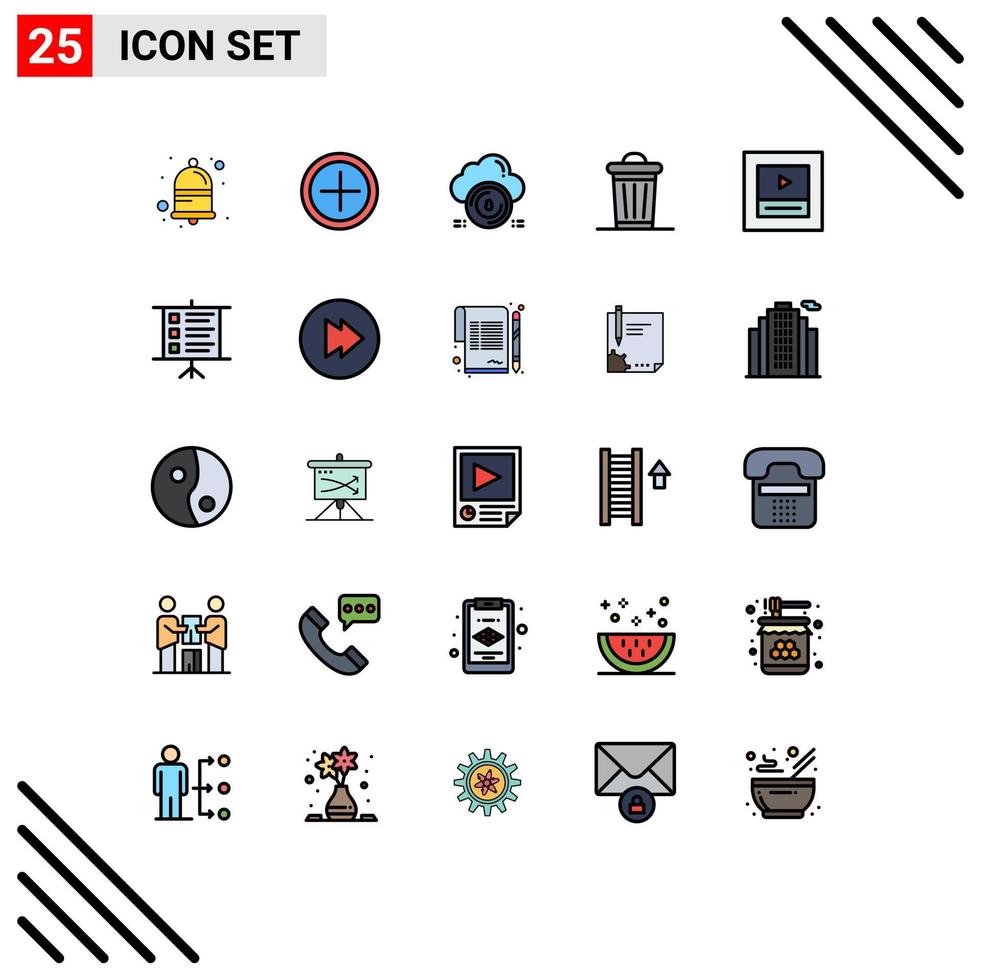 Pack of 25 creative Filled line Flat Colors of player tree secure power environment Editable Vector Design Elements