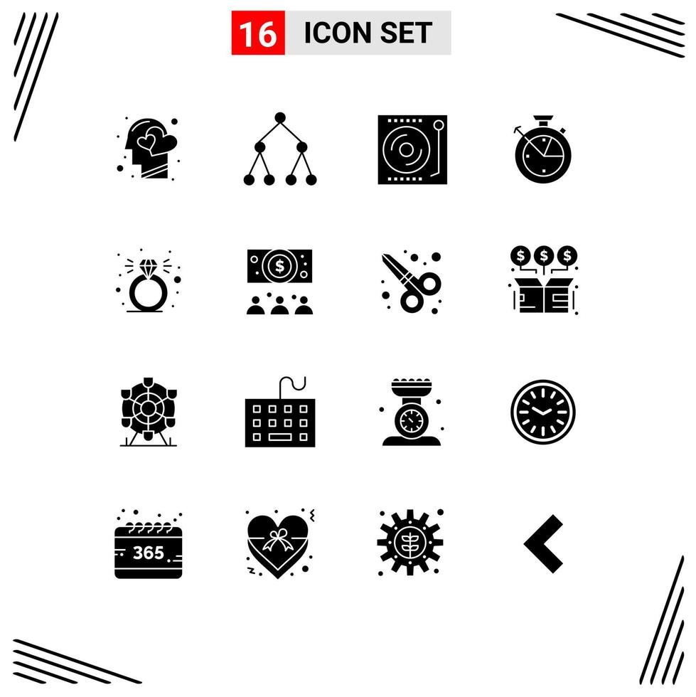 Set of 16 Modern UI Icons Symbols Signs for diamond clock devices time vinyl Editable Vector Design Elements