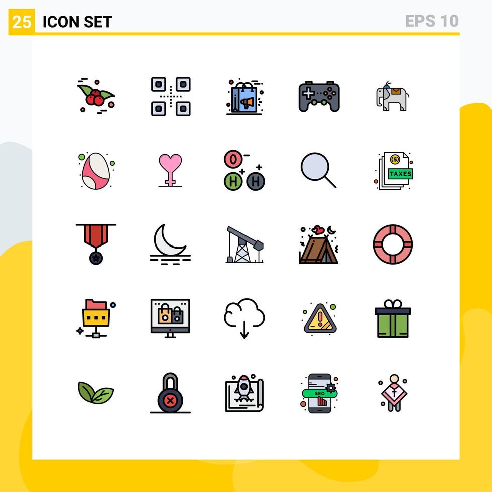 User Interface Pack of 25 Basic Filled line Flat Colors of animal joystick digital game controller Editable Vector Design Elements