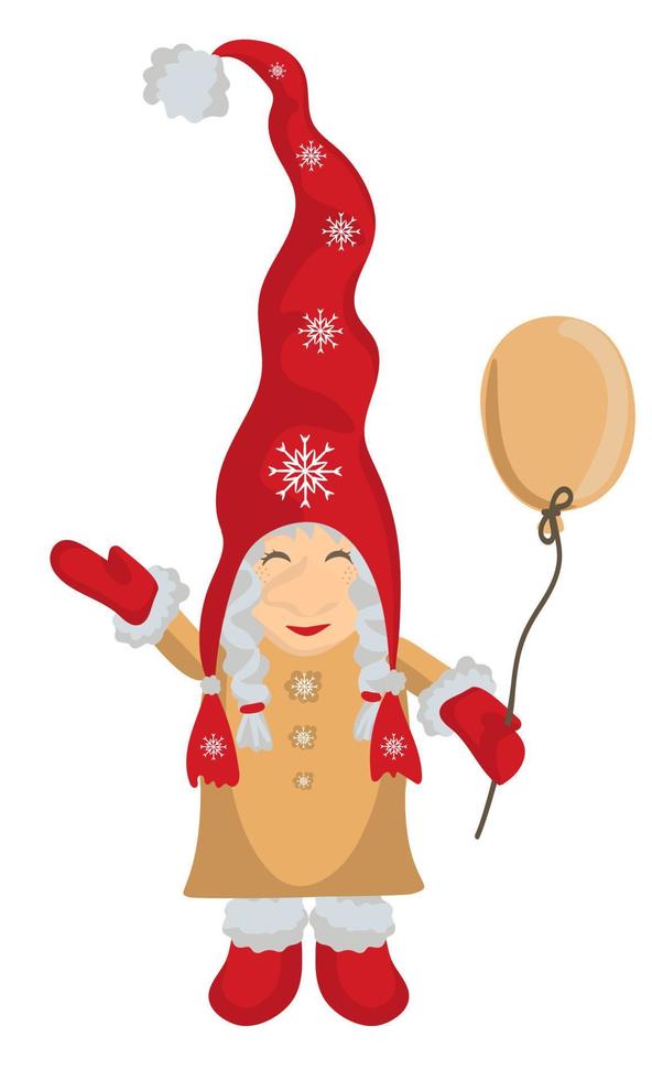 Christmas little gnome with balloon isolated on white background vector