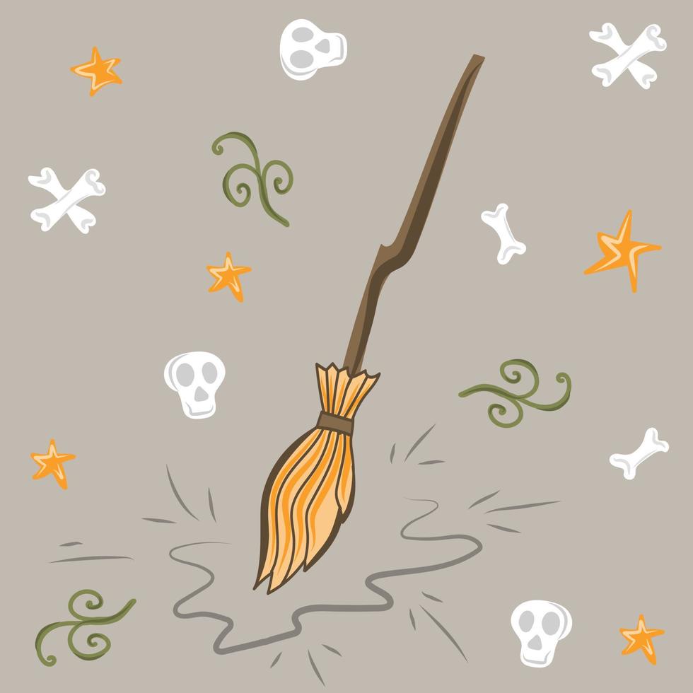 Halloween witch broom in doodle style vector