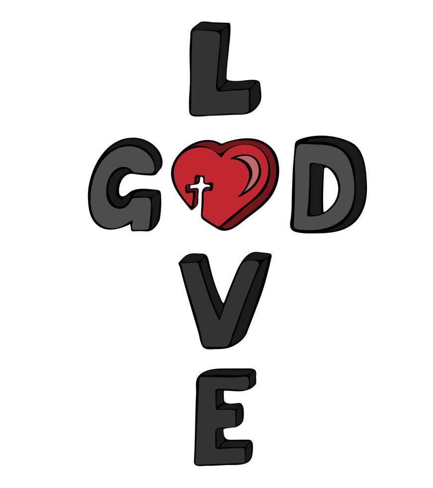 Words GOD and LOVE in cross shape vector