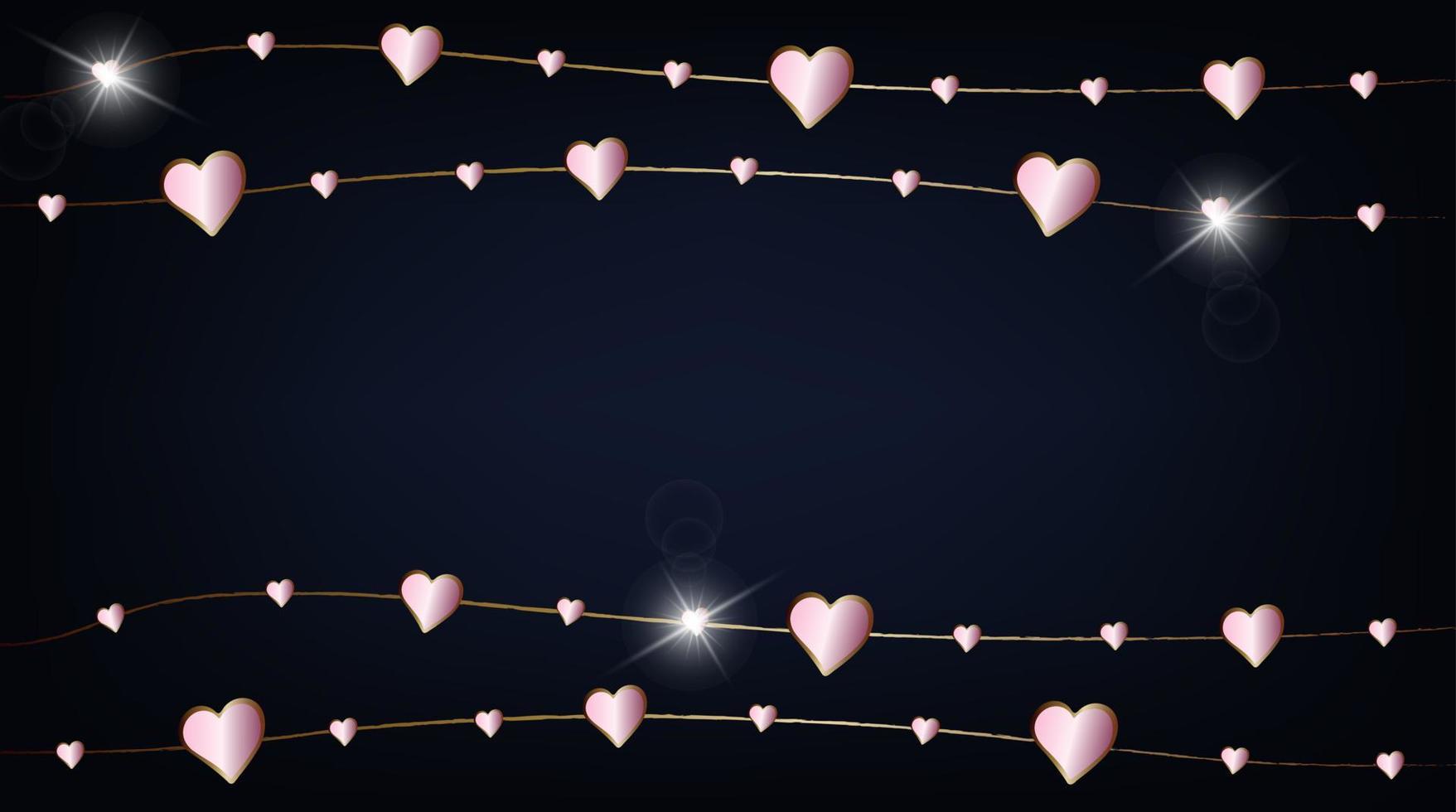 Trendy dark background with garlands of hearts. vector