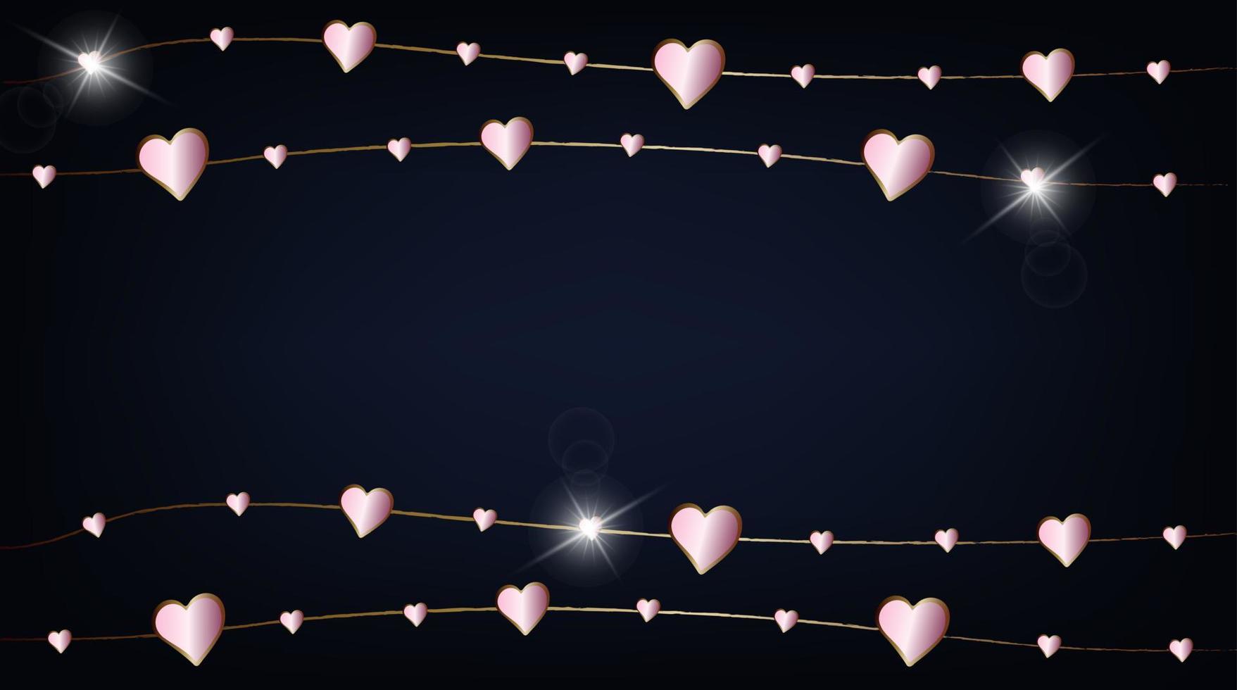 fondo oscuro de moda con guirnaldas de corazones. vector