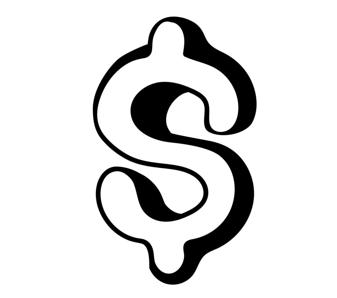 icono de dólar dibujado a mano en estilo de fideos. vector