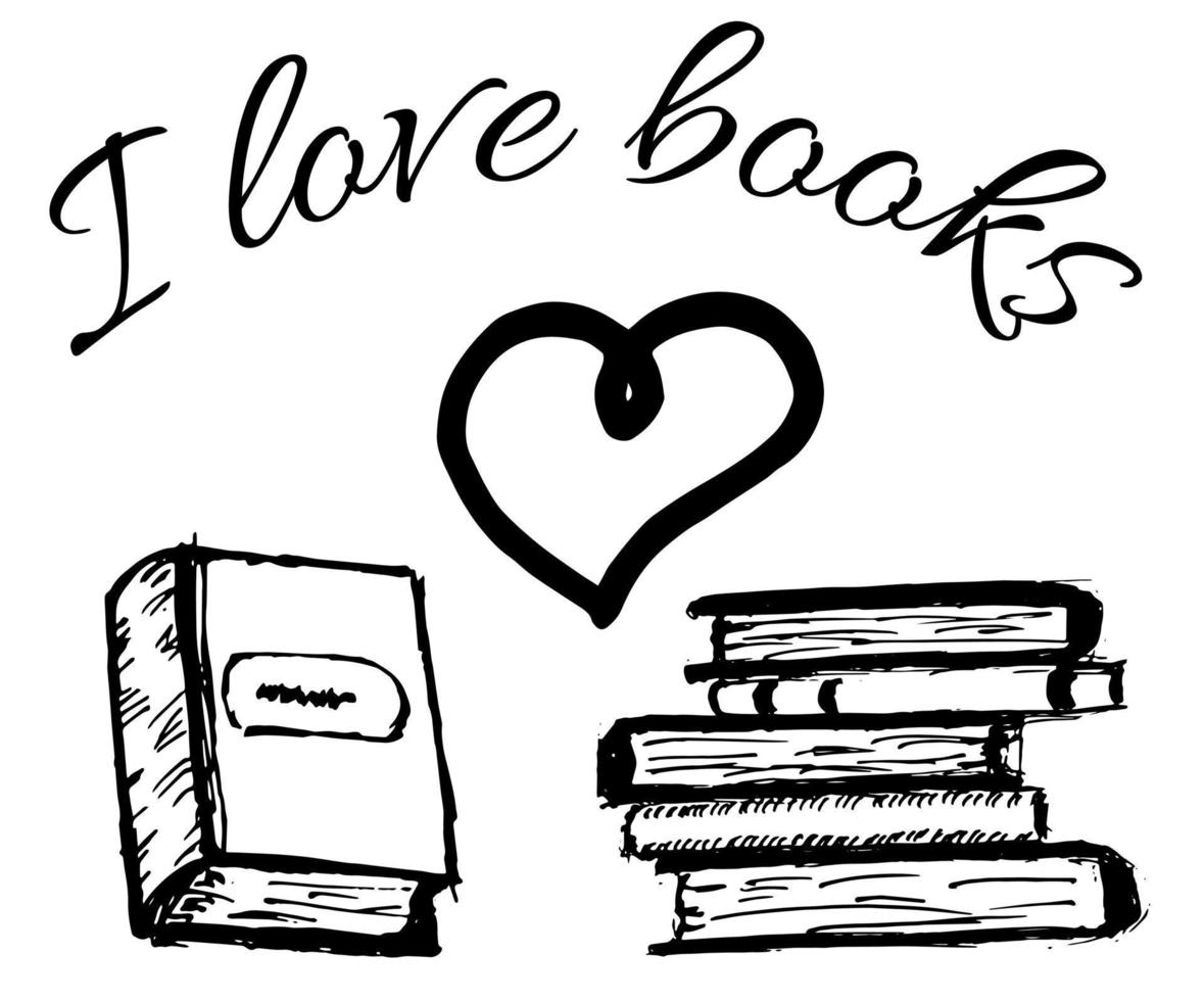 I love books concept with hand drawn doodle  books vector