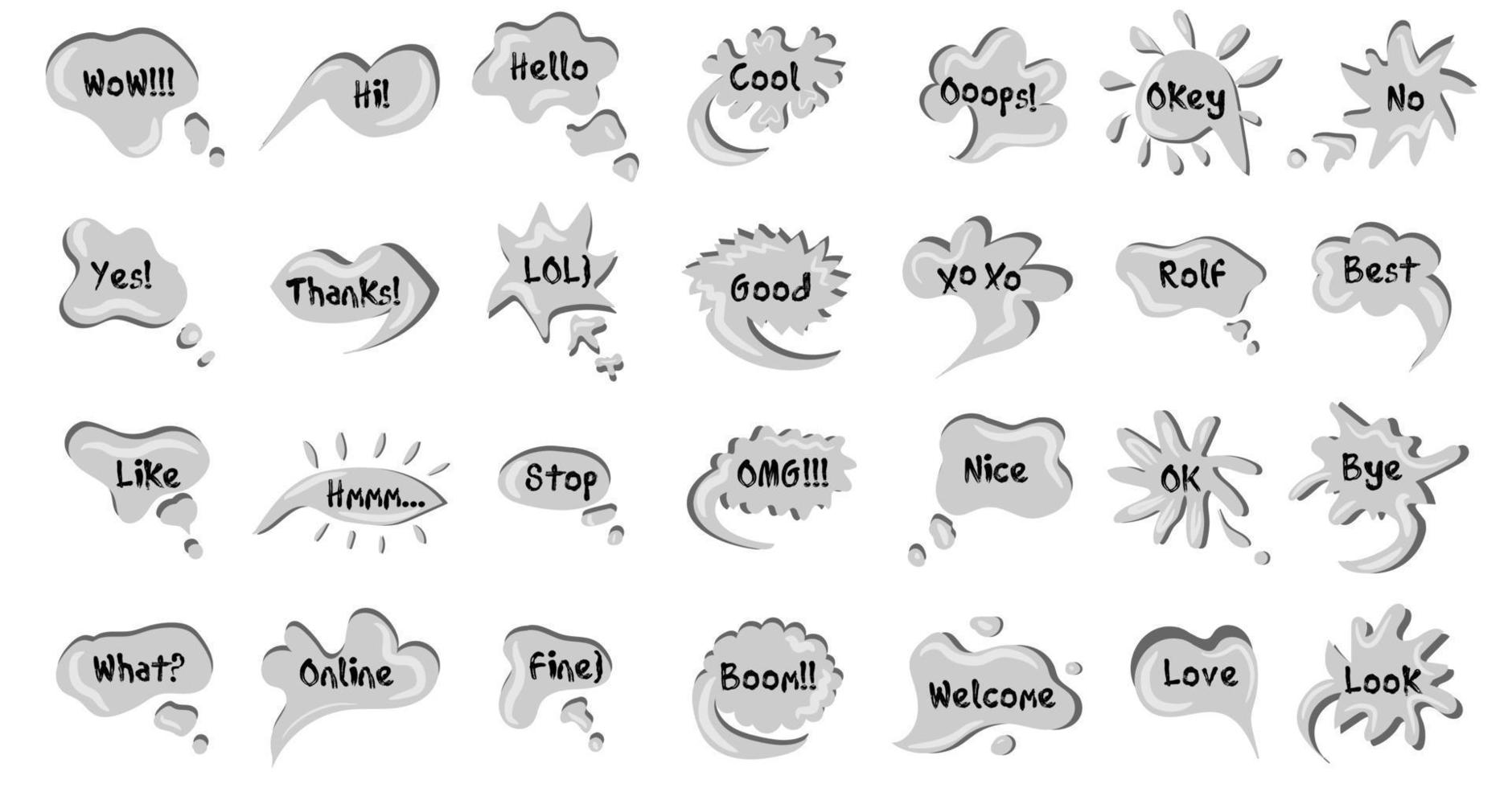Chat bubble talk phrases. Clouds with different words vector