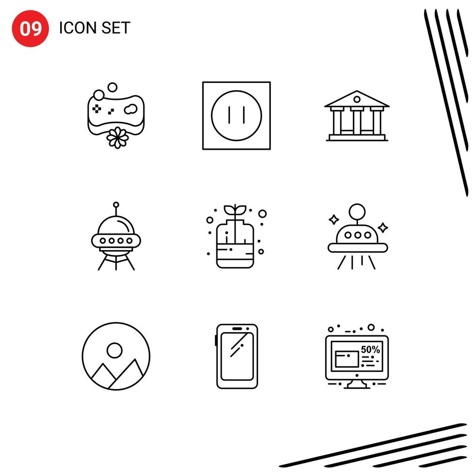 User Interface Pack of 9 Basic Outlines of decorative alien bank rocket space Editable Vector Design Elements