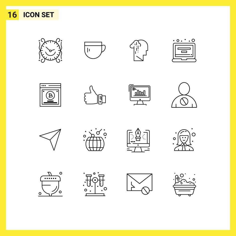 Pack of 16 Modern Outlines Signs and Symbols for Web Print Media such as profile gadget basic account melancholy Editable Vector Design Elements