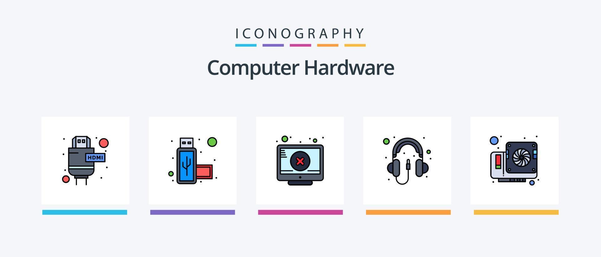 Computer Hardware Line Filled 5 Icon Pack Including power. electronics. cam. hardware. computer. Creative Icons Design vector