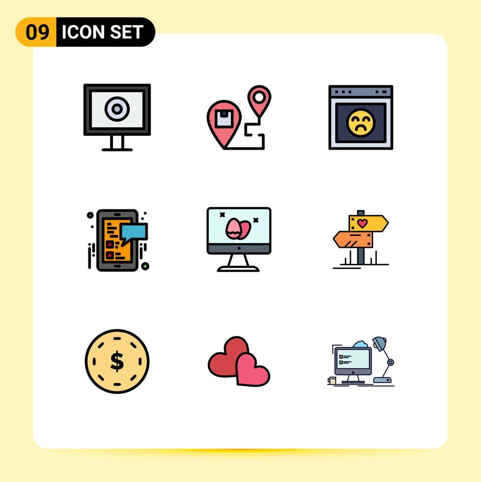 Modern Set of 9 Filledline Flat Colors Pictograph of screen mobile browser social media facebook Editable Vector Design Elements
