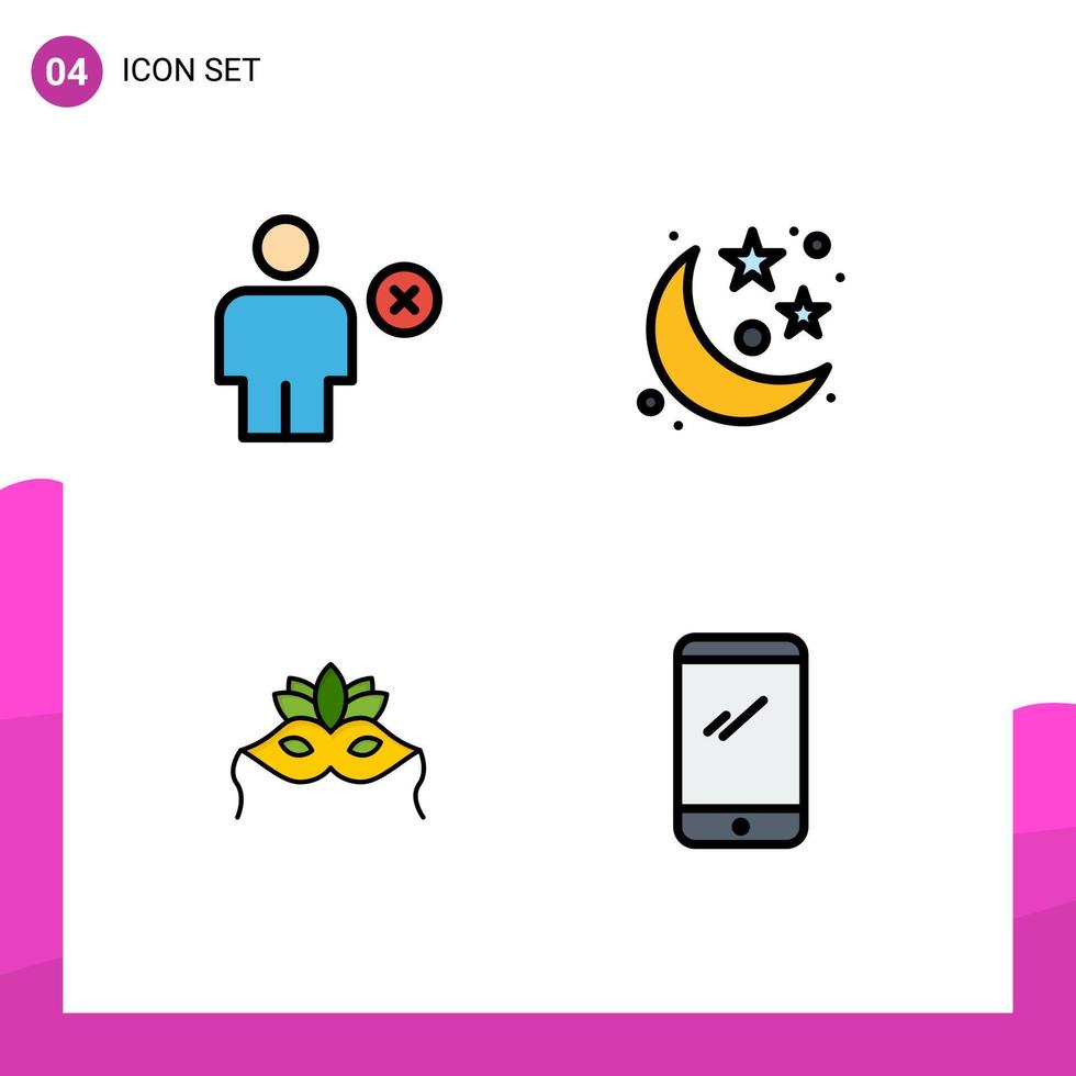 grupo de 4 colores planos de línea de relleno modernos establecidos para máscara de avatar planeta humano elementos de diseño vectorial editables venecianos vector