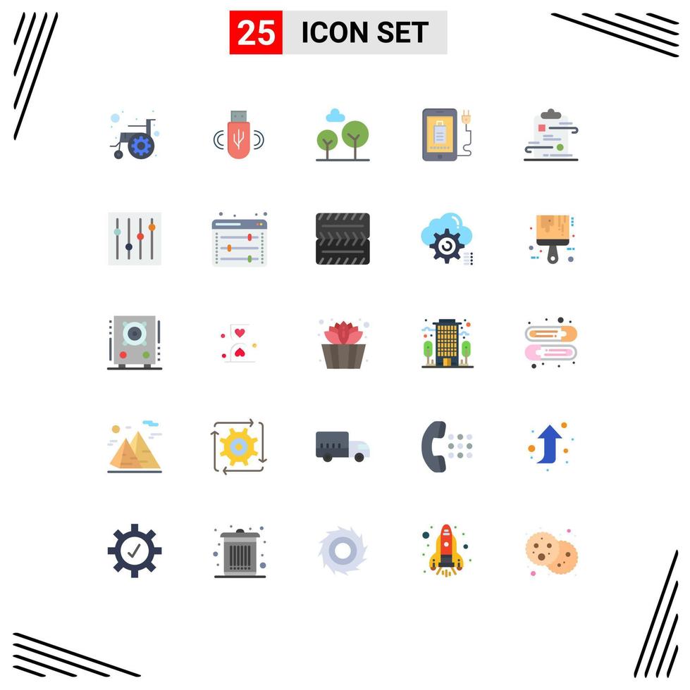 conjunto moderno de 25 colores planos y símbolos, como almacenamiento de enchufes de documentos, elementos de diseño de vectores editables móviles completos