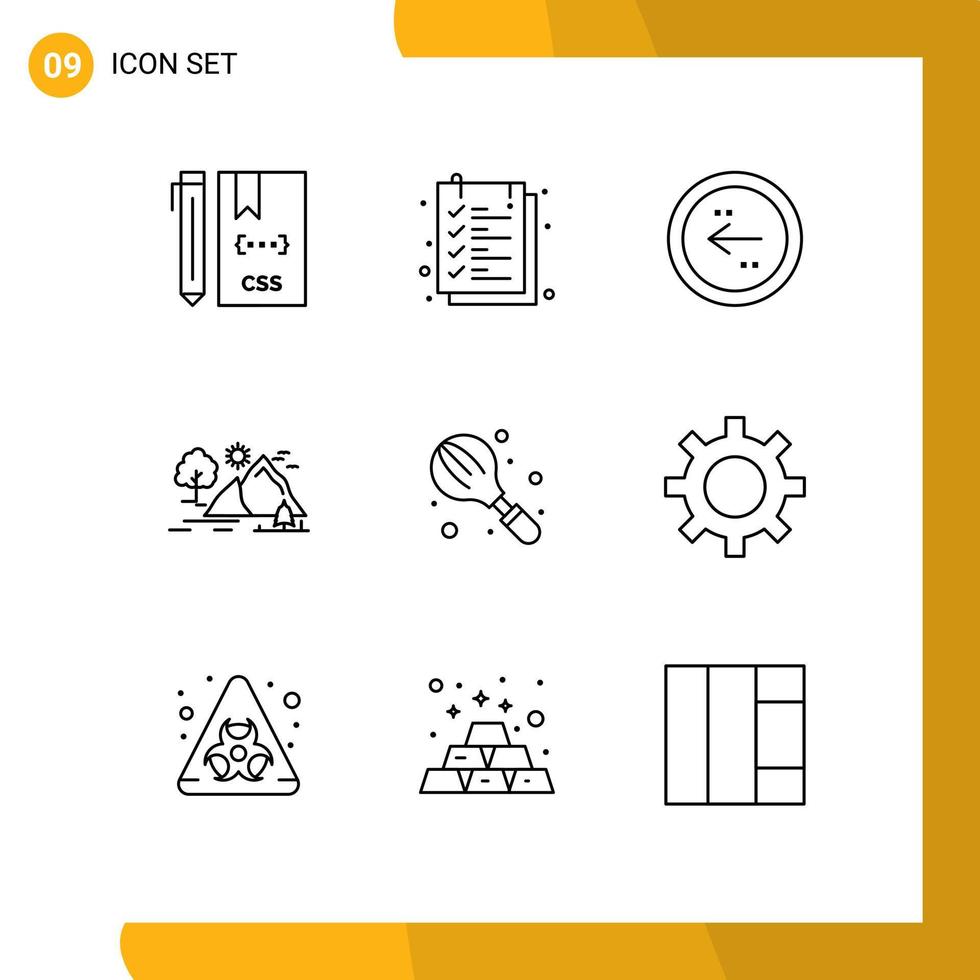 Set of 9 Modern UI Icons Symbols Signs for mountain landscape text sheet hill direction Editable Vector Design Elements