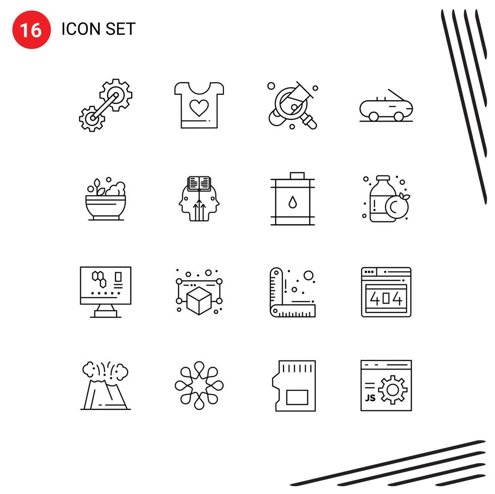 Set of 16 Modern UI Icons Symbols Signs for soup medical business hospital cabriolet Editable Vector Design Elements