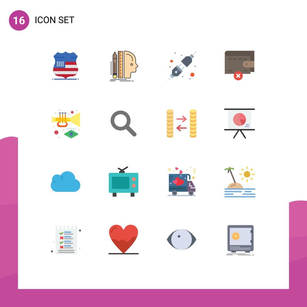 Universal Icon Symbols Group of 16 Modern Flat Colors of carnival instrument thinking wallet delete Editable Pack of Creative Vector Design Elements