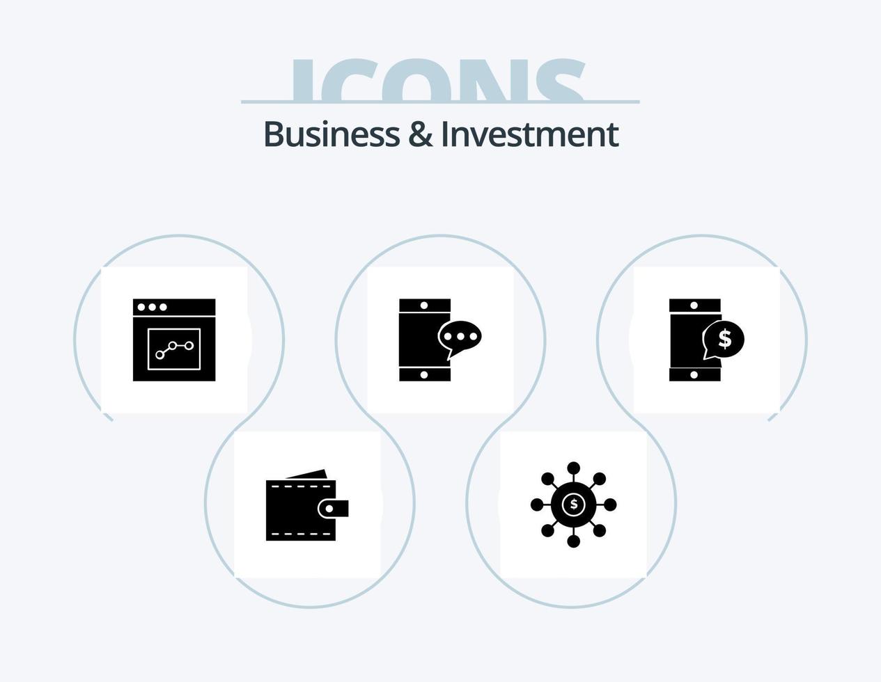 Business And Investment Glyph Icon Pack 5 Icon Design. mobile. chatting. seeding. mobile. interface vector