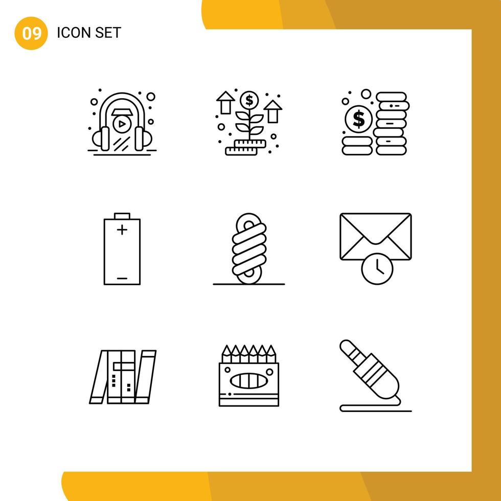 Pictogram Set of 9 Simple Outlines of spring energy budget electricity battery Editable Vector Design Elements