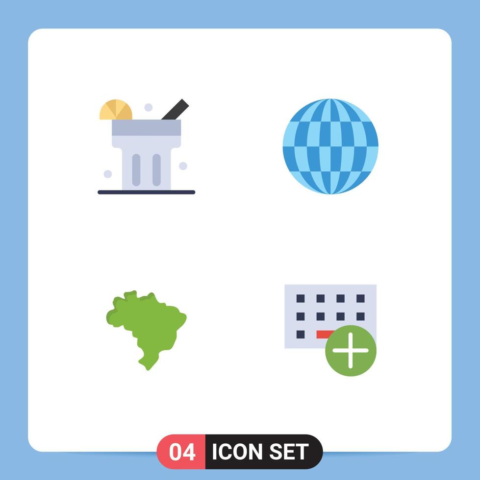 conjunto moderno de 4 iconos planos pictograma de limonada agregar dispositivos globales de brasil elementos de diseño vectorial editables vector