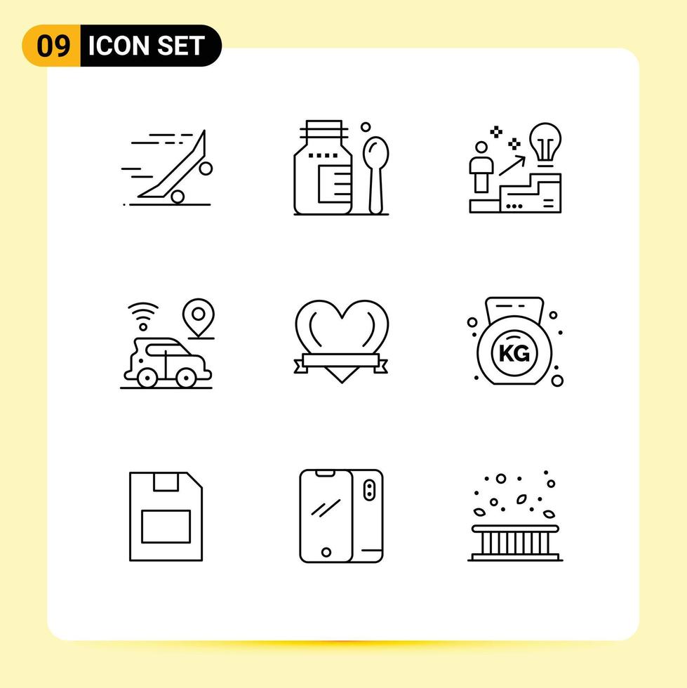 Universal Icon Symbols Group of 9 Modern Outlines of heart map ladder location solution Editable Vector Design Elements