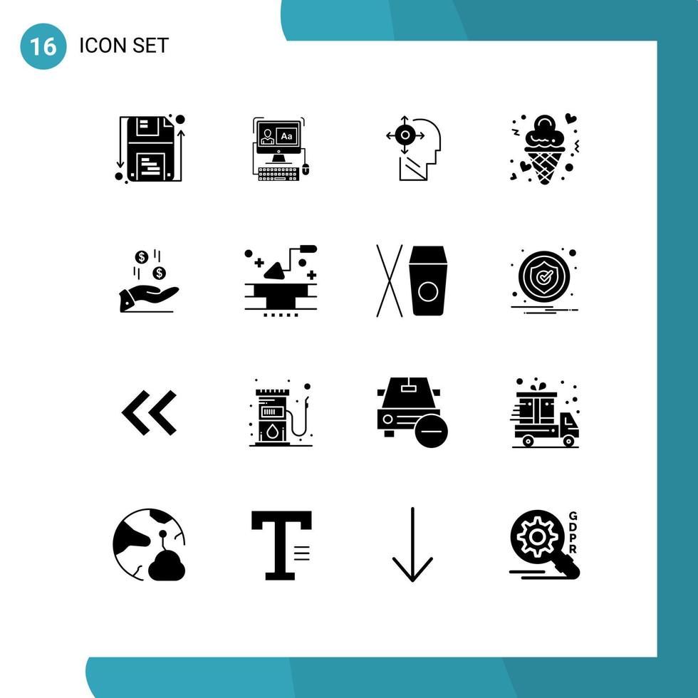 16 Solid Glyph concept for Websites Mobile and Apps valentine love mind cream date Editable Vector Design Elements