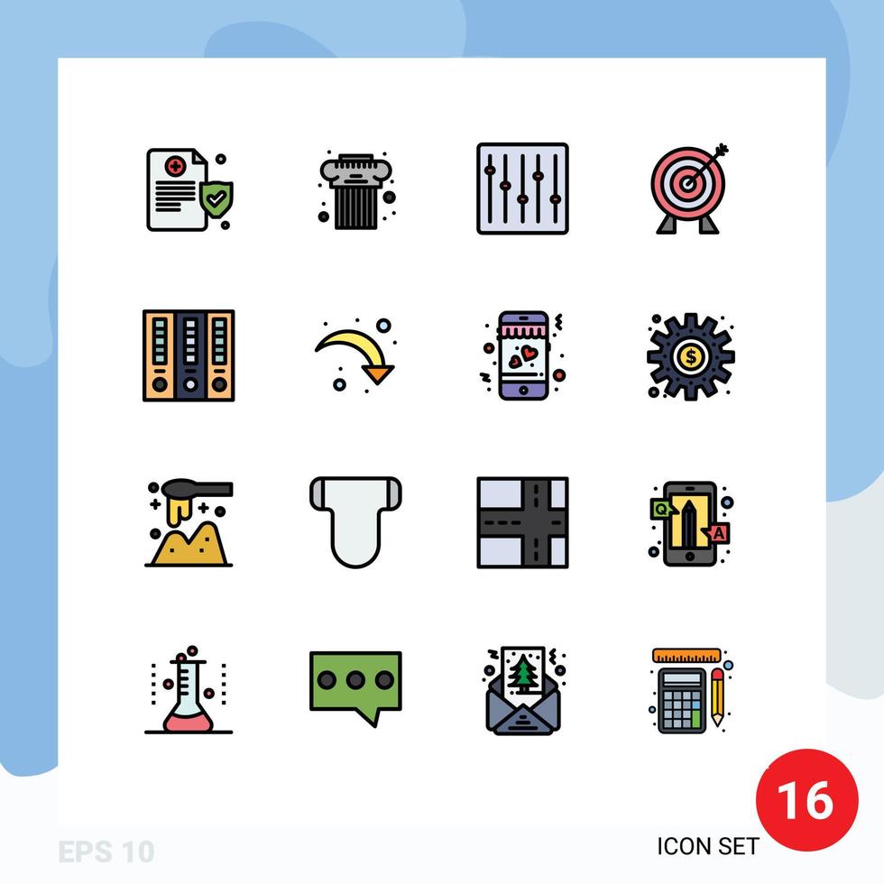 16 Thematic Vector Flat Color Filled Lines and Editable Symbols of file folder archive devices money business Editable Creative Vector Design Elements