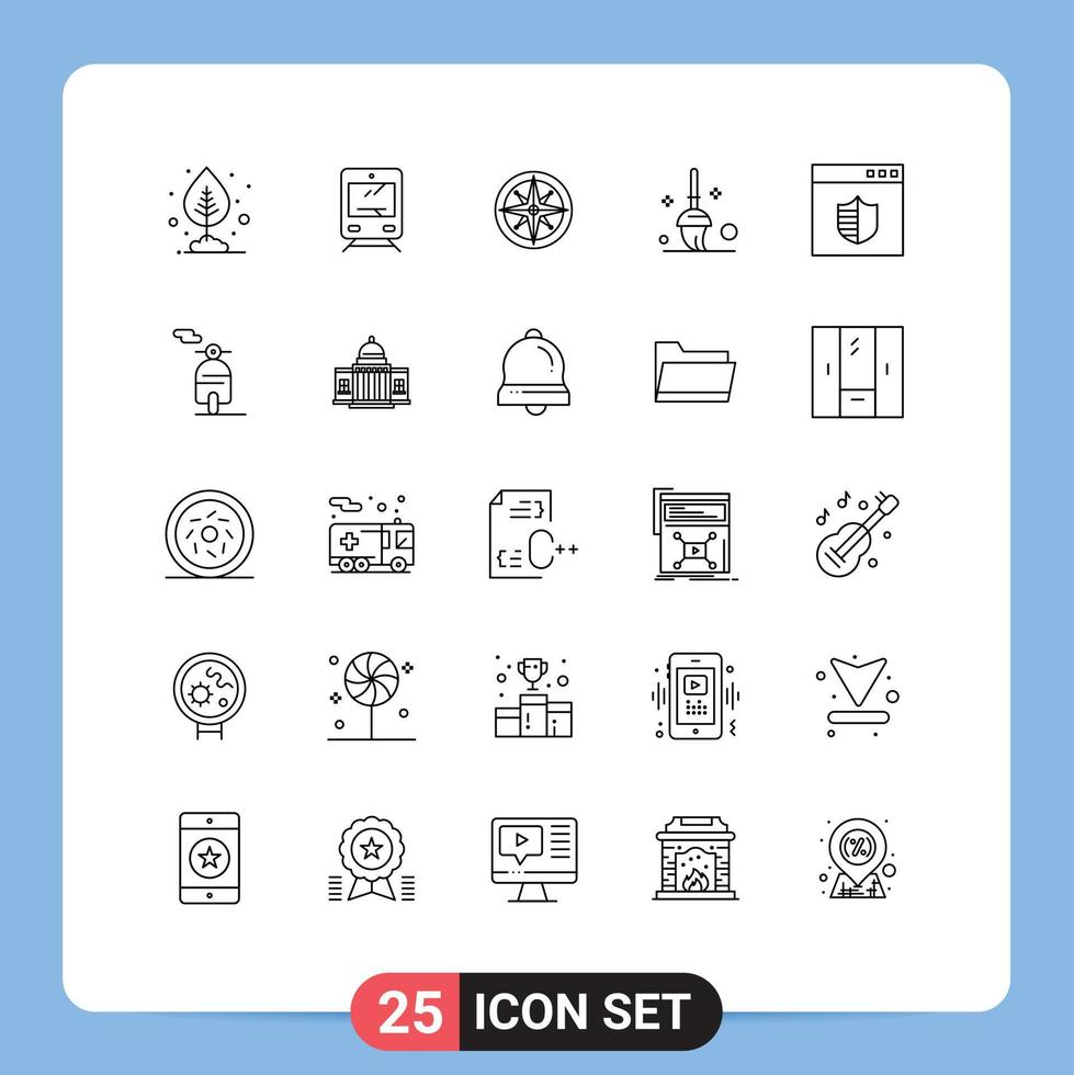 25 Universal Lines Set for Web and Mobile Applications secure mop compass cleaning position Editable Vector Design Elements