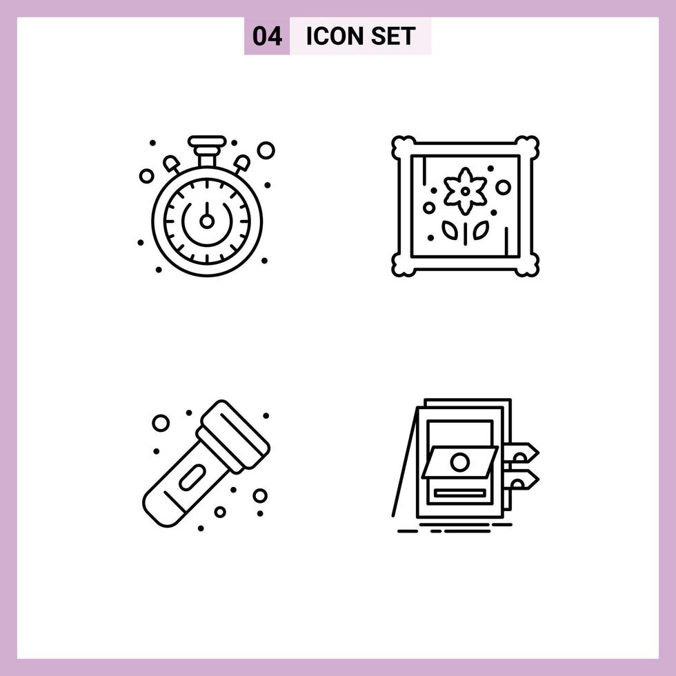4 Universal Filledline Flat Colors Set for Web and Mobile Applications stopwatch torch patch camping accounting Editable Vector Design Elements
