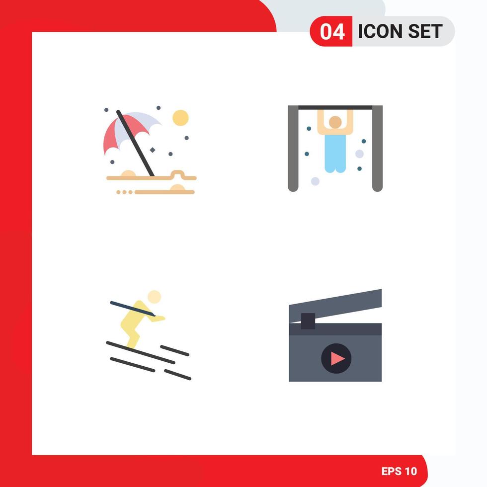 Pack of 4 Modern Flat Icons Signs and Symbols for Web Print Media such as beach skiing umbrella rings film Editable Vector Design Elements