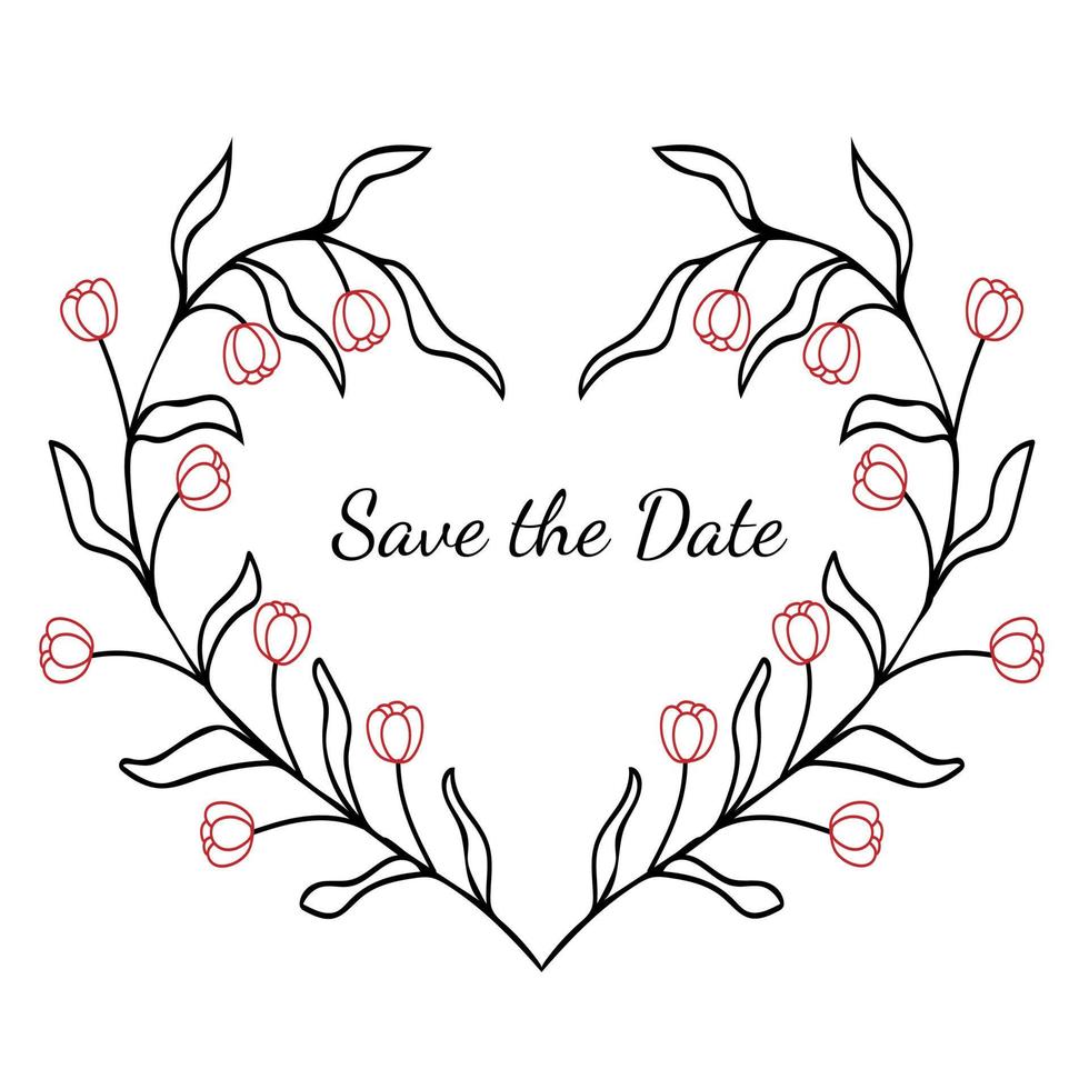 Save the Date. Floral heart shape frame design vector