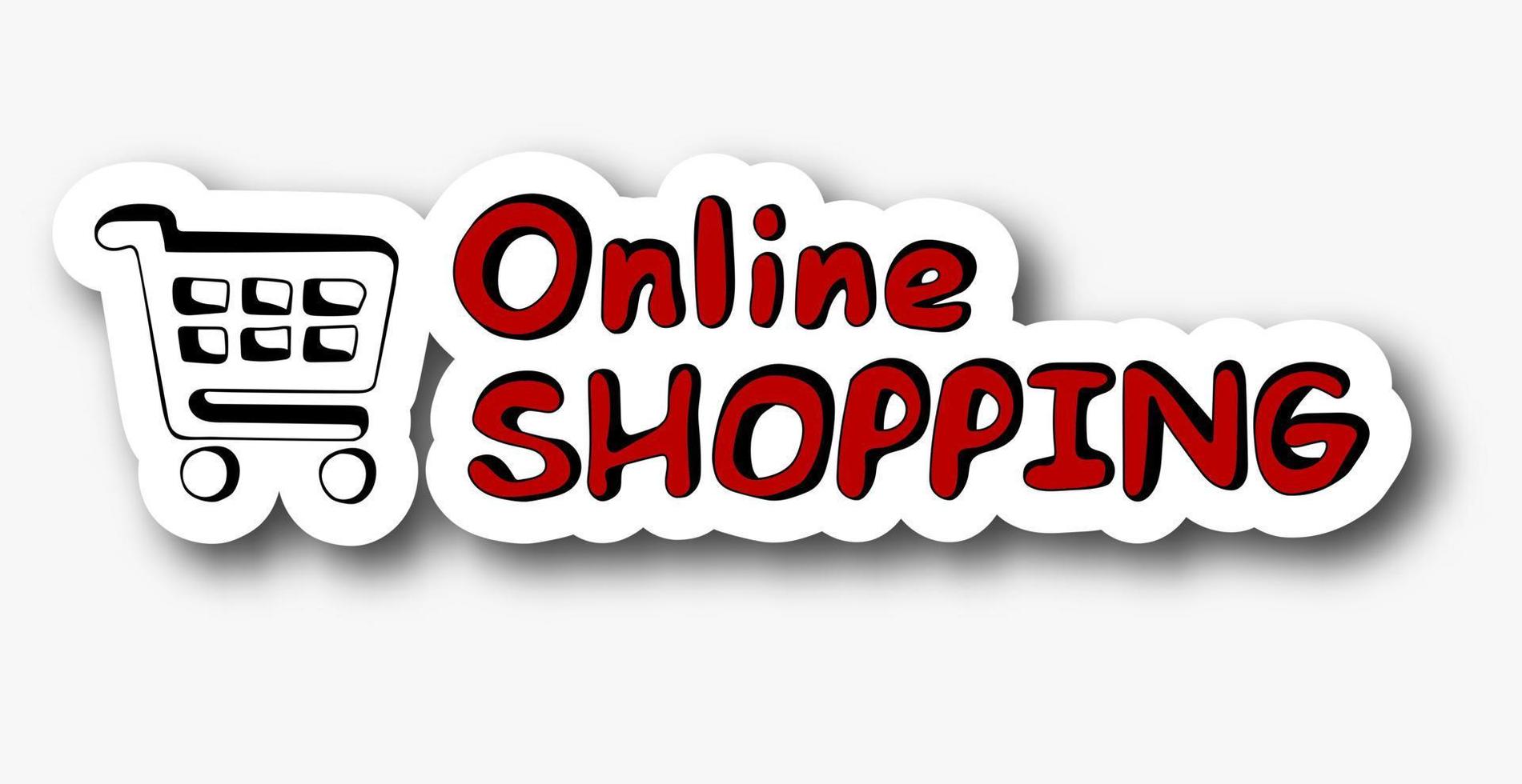 Online shoppind sticker. Hand drawn text with Shopping Cart vector