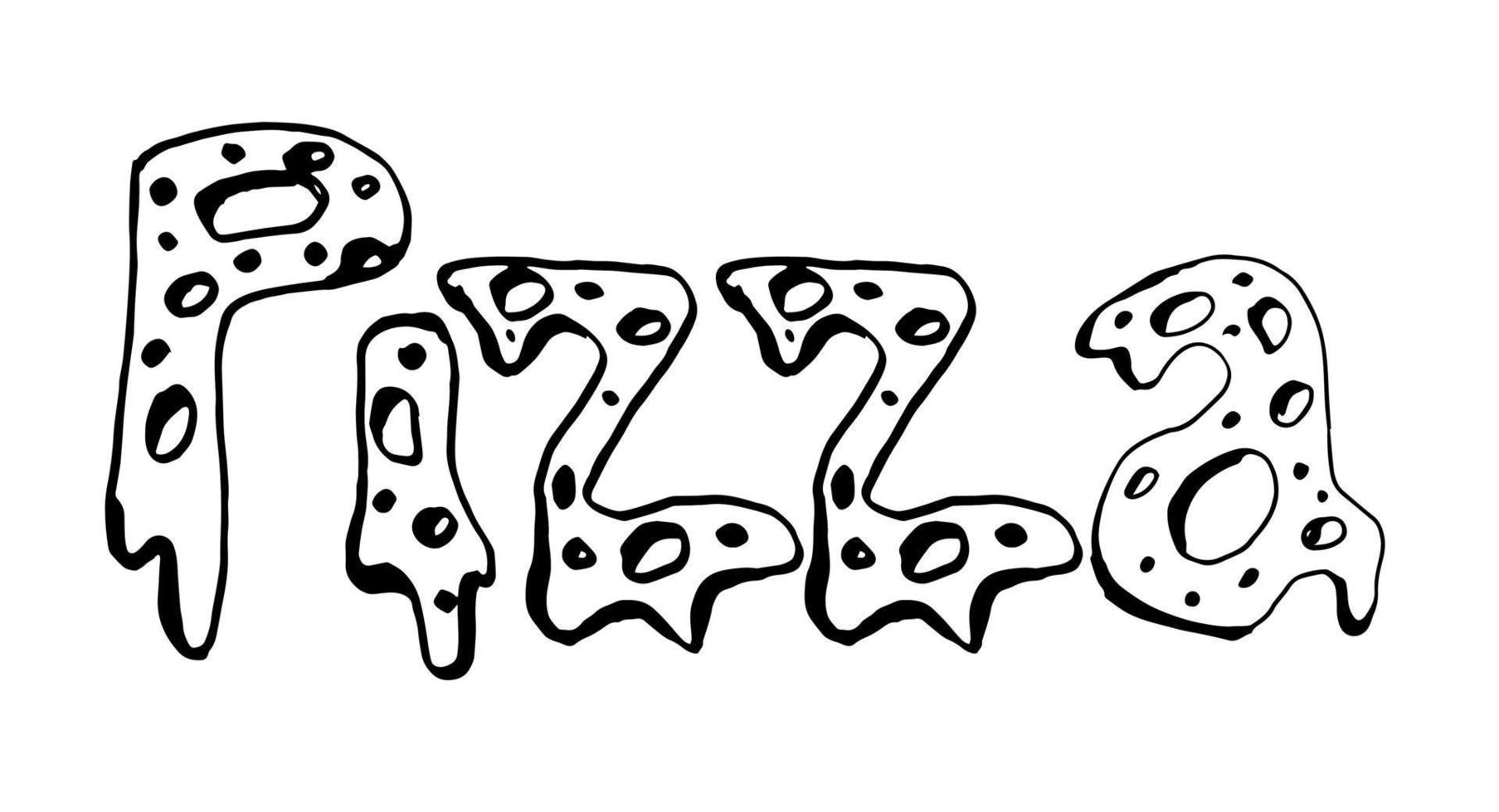dibujo vectorial de pizza texto aislado sobre fondo blanco vector