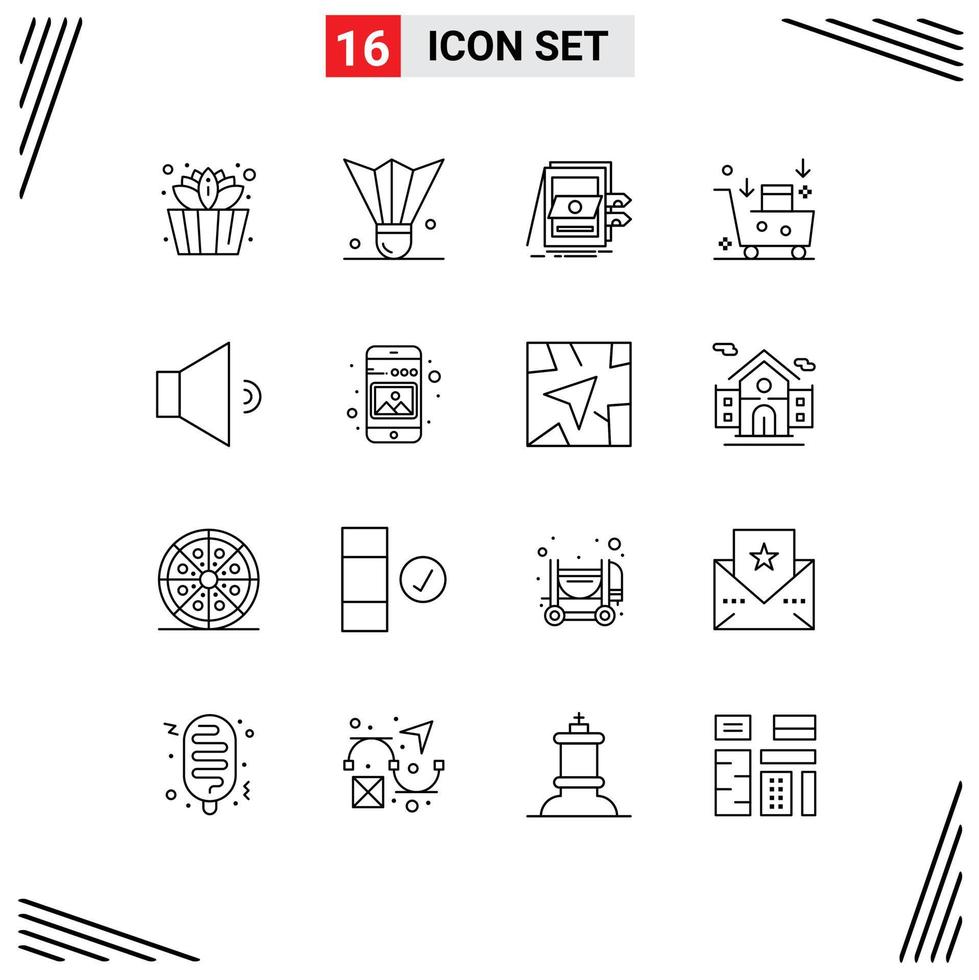 Mobile Interface Outline Set of 16 Pictograms of emarketing email marketing pos email campaign files Editable Vector Design Elements