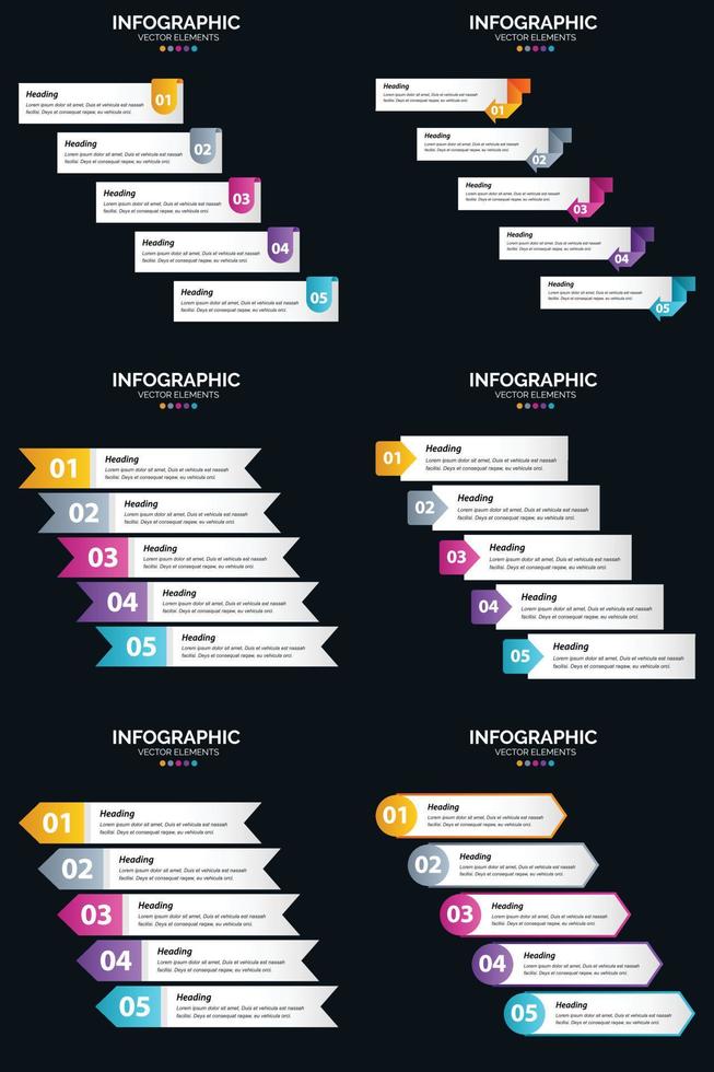 Vector 6 Infographics Pack Presentation slide template 5 Steps cycle diagrams and timelines