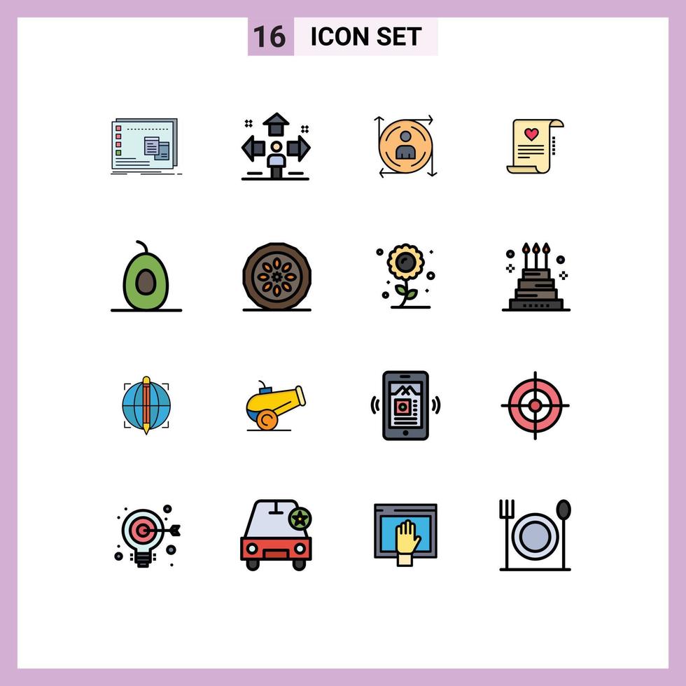 Universal Icon Symbols Group of 16 Modern Flat Color Filled Lines of love letter paper man letter arrow Editable Creative Vector Design Elements