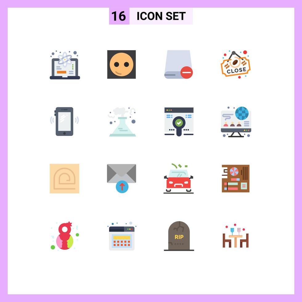 16 Universal Flat Color Signs Symbols of sign board hardware coffee gadget Editable Pack of Creative Vector Design Elements