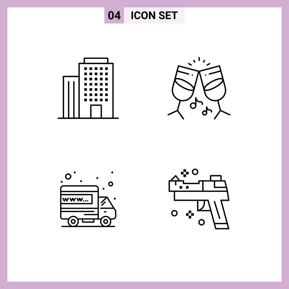 Set of 4 Commercial Filledline Flat Colors pack for building domain glass hosting gun Editable Vector Design Elements
