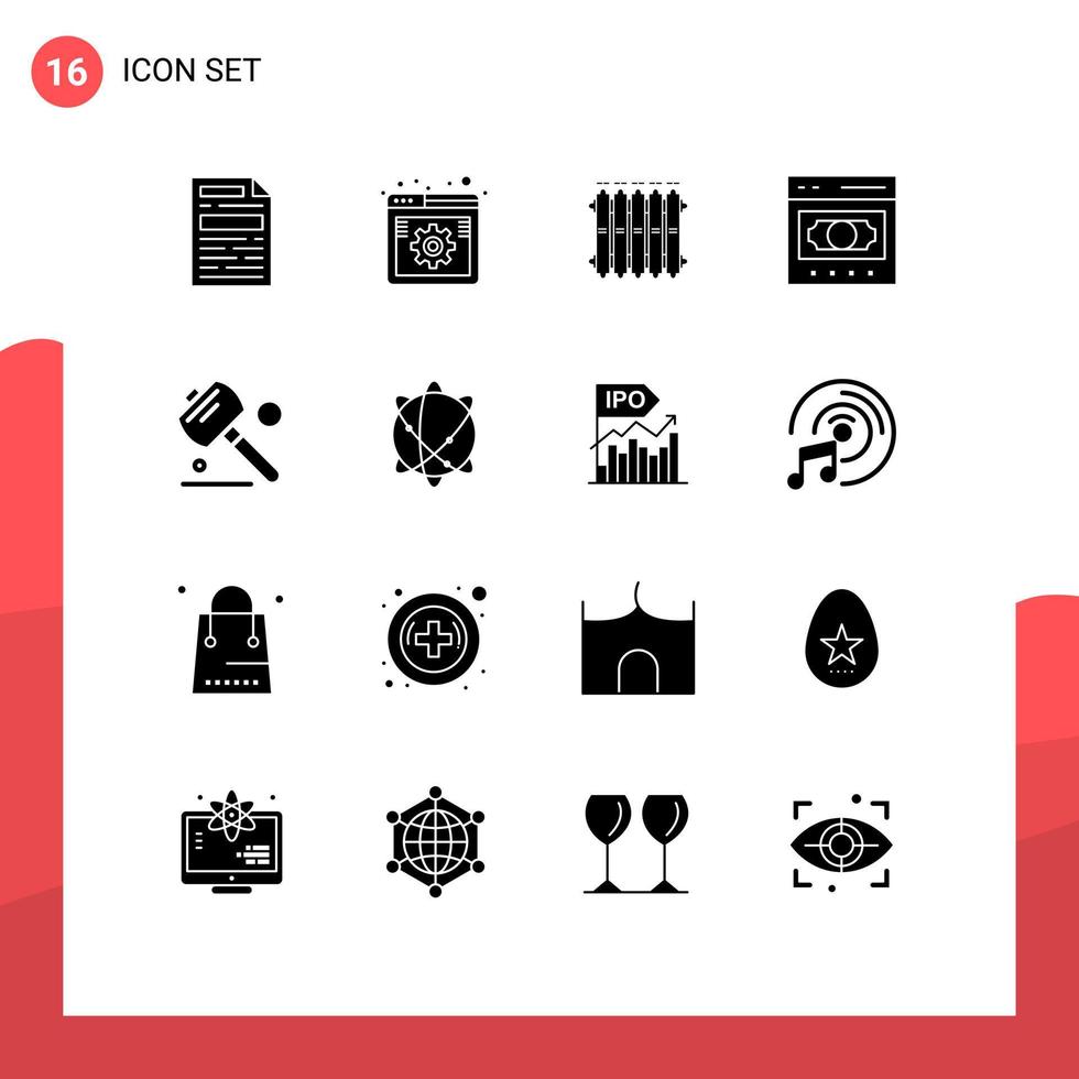 16 Universal Solid Glyph Signs Symbols of online exchange radiator ecommerce heat Editable Vector Design Elements