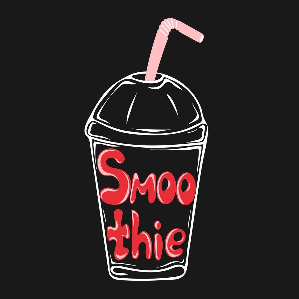 Non-alcoholic refreshing drink. Hand drawn glass of smoothie and lettering text vector